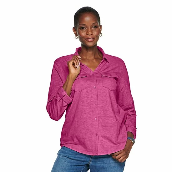 Women's Croft & Barrow® Soft Roll-Tab Shirt Watermelon Soda - Image 5