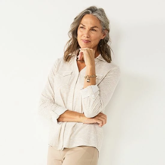 Women's Croft & Barrow® Soft Roll-Tab Shirt Watermelon Soda - Image 9