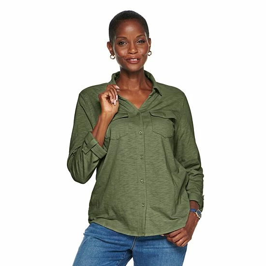 Women's Croft & Barrow® Soft Roll-Tab Shirt Watermelon Soda - Image 16