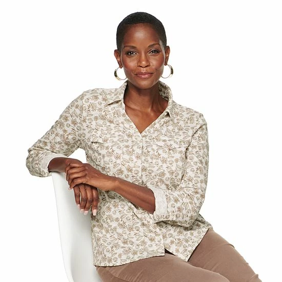 Women's Croft & Barrow® Soft Roll-Tab Shirt Watermelon Soda - Image 18