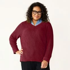 Plus Size Croft & Barrow® Placed Cable Pullover Sweater Plum