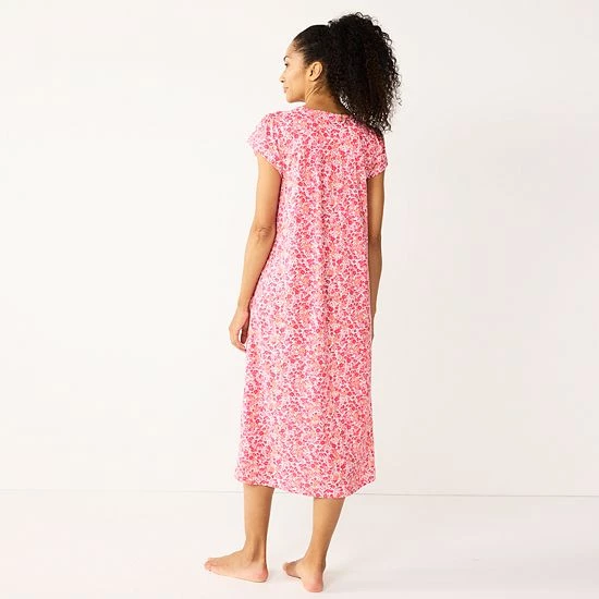 Women's Croft & Barrow® Short Sleeve Long Nightgown Pink Ditzy - Image 2