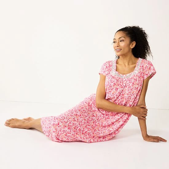 Women's Croft & Barrow® Short Sleeve Long Nightgown Pink Ditzy - Image 3