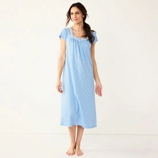 Women's Croft & Barrow® Short Sleeve Long Nightgown Pink Ditzy - Image 6