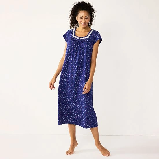 Women's Croft & Barrow® Short Sleeve Long Nightgown Pink Ditzy - Image 7