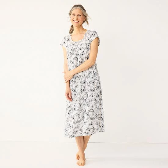 Women's Croft & Barrow® Short Sleeve Long Nightgown Pink Ditzy - Image 8