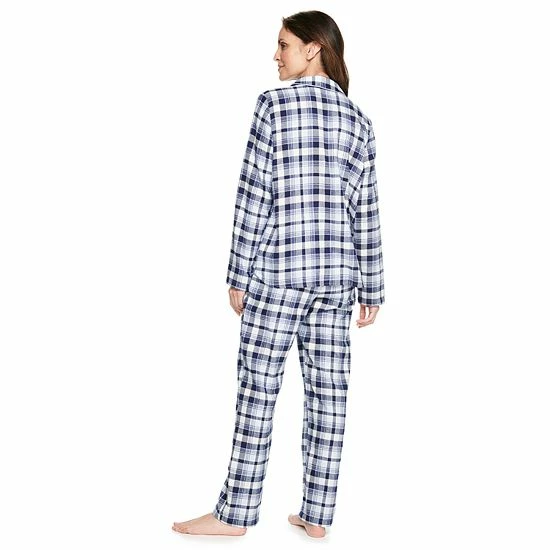 Women's Croft & Barrow® Flannel Long Sleeve Pajama Shirt & Pajama Pants Set Red Navy Plaid - Image 2