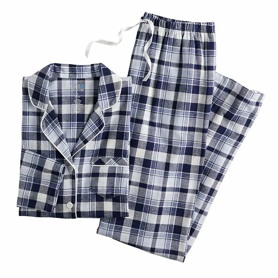 Women's Croft & Barrow® Flannel Long Sleeve Pajama Shirt & Pajama Pants Set Red Navy Plaid - Image 3