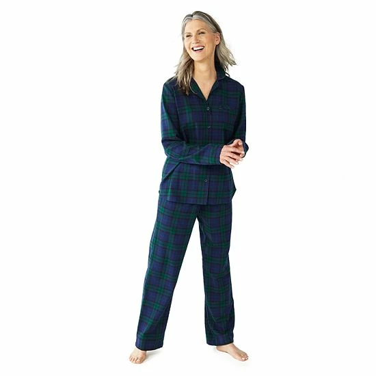Women's Croft & Barrow® Flannel Long Sleeve Pajama Shirt & Pajama Pants Set Red Navy Plaid - Image 4