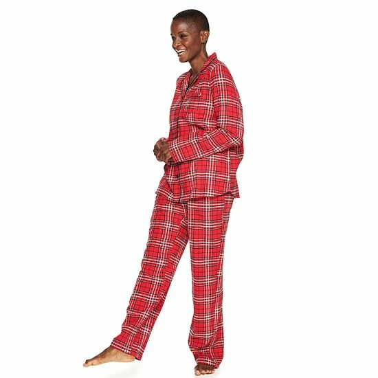 Women's Croft & Barrow® Flannel Long Sleeve Pajama Shirt & Pajama Pants Set Red Navy Plaid - Image 5