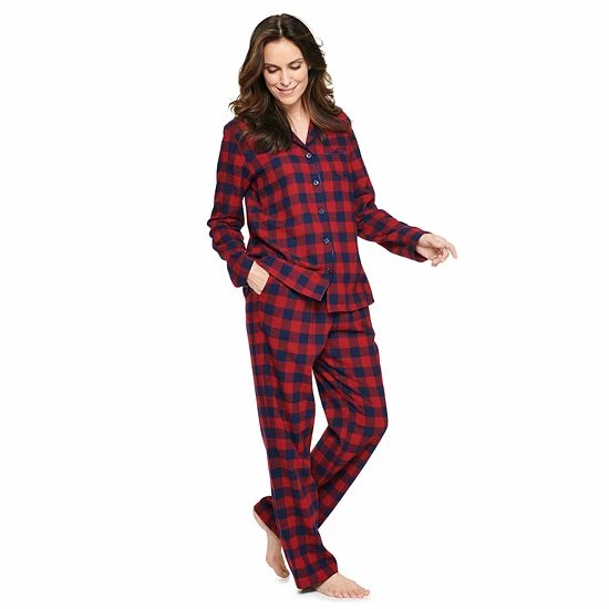 Women's Croft & Barrow® Flannel Long Sleeve Pajama Shirt & Pajama Pants Set Red Navy Plaid - Image 7