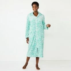 Women's Croft & Barrow® Plush Zip Lounge Robe Aqua Paisley
