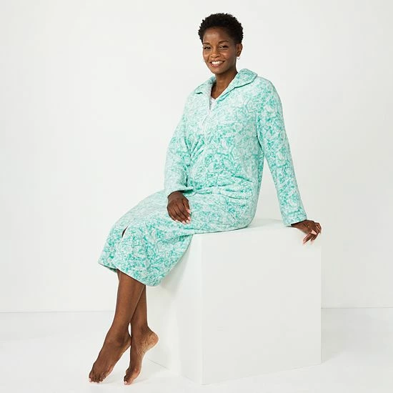 Women's Croft & Barrow® Plush Zip Lounge Robe Aqua Paisley - Image 3