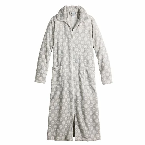 Women's Croft & Barrow® Plush Zip Lounge Robe Aqua Paisley - Image 4