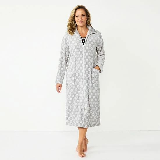 Women's Croft & Barrow® Plush Zip Lounge Robe Aqua Paisley - Image 5
