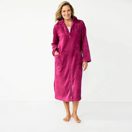 Women's Croft & Barrow® Plush Zip Lounge Robe Aqua Paisley - Image 6