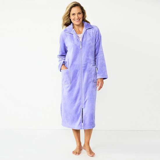 Women's Croft & Barrow® Plush Zip Lounge Robe Aqua Paisley - Image 7