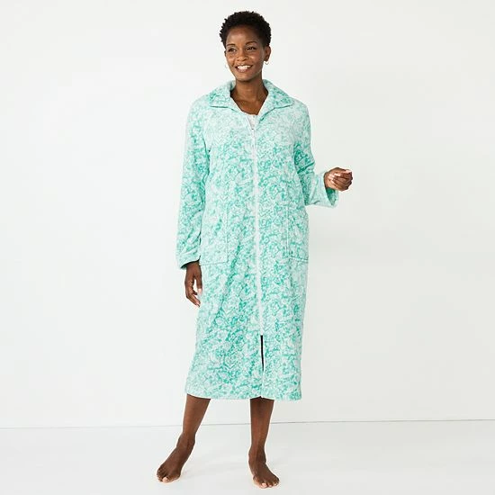 Women's Croft & Barrow® Plush Zip Lounge Robe Aqua Paisley - Image 8