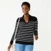 Women's Croft & Barrow® Long Sleeve Polo Sweater Gray Stripe