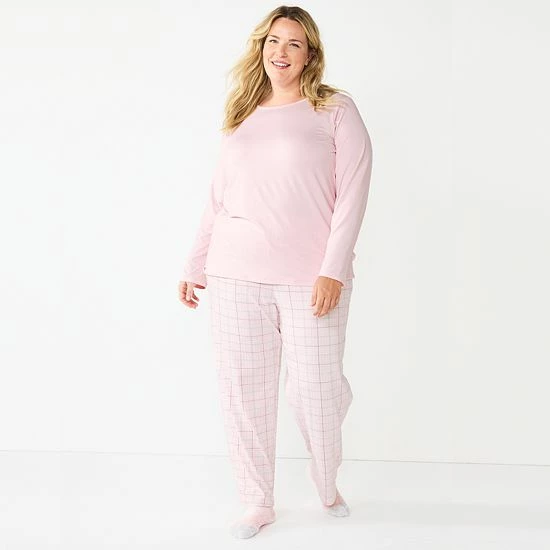 Plus Size Croft & Barrow® Long Sleeve Pajama Top & Pajama Pants Set Navy Dot