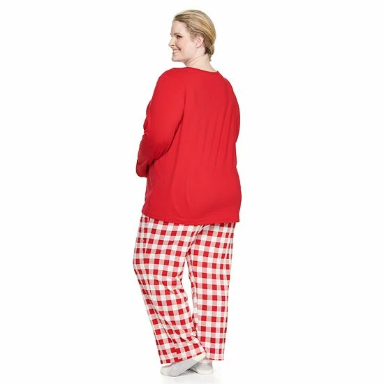 Plus Size Croft & Barrow® Long Sleeve Pajama Top & Pajama Pants Set Navy Dot - Image 2