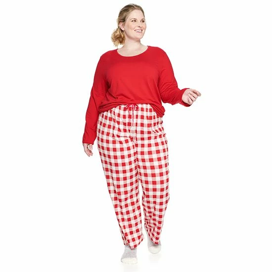 Plus Size Croft & Barrow® Long Sleeve Pajama Top & Pajama Pants Set Navy Dot - Image 3
