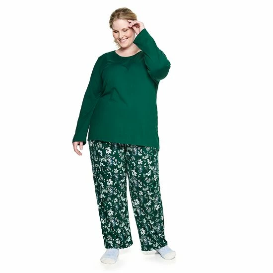 Plus Size Croft & Barrow® Long Sleeve Pajama Top & Pajama Pants Set Navy Dot - Image 4