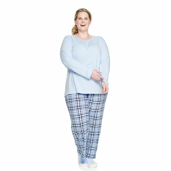 Plus Size Croft & Barrow® Long Sleeve Pajama Top & Pajama Pants Set Navy Dot - Image 5