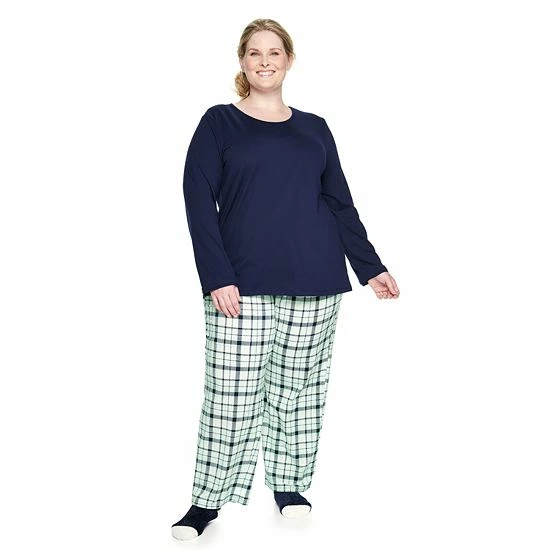 Plus Size Croft & Barrow® Long Sleeve Pajama Top & Pajama Pants Set Navy Dot - Image 7