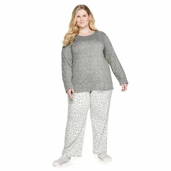 Plus Size Croft & Barrow® Long Sleeve Pajama Top & Pajama Pants Set Navy Dot - Image 9