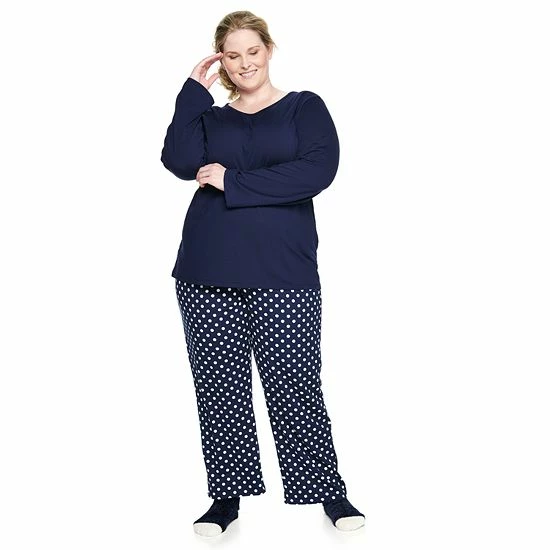 Plus Size Croft & Barrow® Long Sleeve Pajama Top & Pajama Pants Set Navy Dot - Image 10