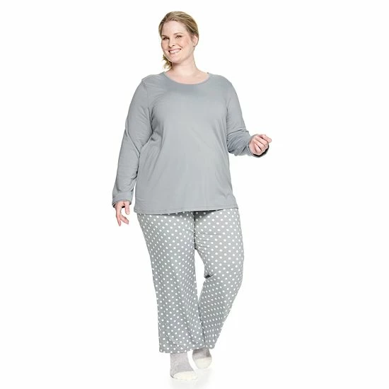 Plus Size Croft & Barrow® Long Sleeve Pajama Top & Pajama Pants Set Navy Dot - Image 11