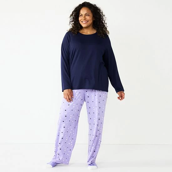 Plus Size Croft & Barrow® Long Sleeve Pajama Top & Pajama Pants Set Navy Dot - Image 19