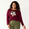 Plus Size Croft & Barrow® Holiday Motif Graphic Tee Green Stripe Noel