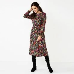 Women's Croft & Barrow® Midi Smocked Waist Dress Red