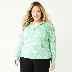 Plus Size Croft & Barrow® Athleisure Zippered Hoodie Navy Daisy