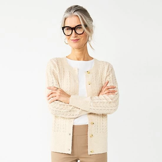 Women's Croft & Barrow® Crewneck Cardigan Cream - Image 5
