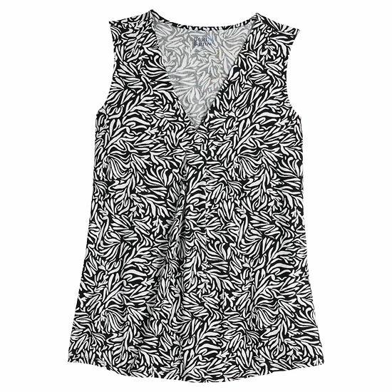 Women's Croft & Barrow® Pleated V-Neck Tank Black Lilly Leaves - Image 3