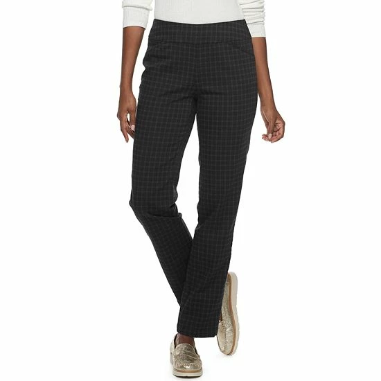Women's Croft & Barrow® Effortless Stretch Pull-On Straight Pants Black Grey Plaid - Image 13