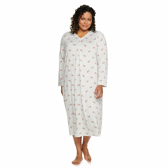 Plus Size Croft & Barrow® Long Sleeve Nightgown Green Floral