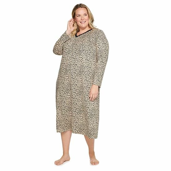 Plus Size Croft & Barrow® Long Sleeve Nightgown Green Floral - Image 3