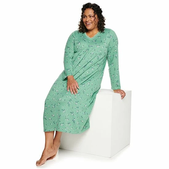 Plus Size Croft & Barrow® Long Sleeve Nightgown Green Floral - Image 4