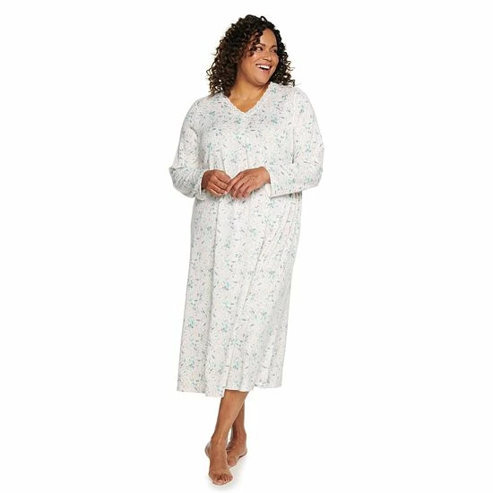 Plus Size Croft & Barrow® Long Sleeve Nightgown Green Floral - Image 5