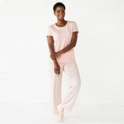 Women's Croft & Barrow® Short Sleeve Pajama Top & Pajama Pants Sleep Set Light Blue Plaid