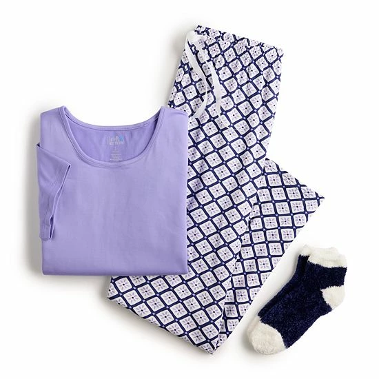 Women's Croft & Barrow® Short Sleeve Pajama Top & Pajama Pants Sleep Set Light Blue Plaid - Image 4