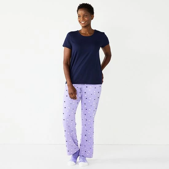 Women's Croft & Barrow® Short Sleeve Pajama Top & Pajama Pants Sleep Set Light Blue Plaid - Image 6