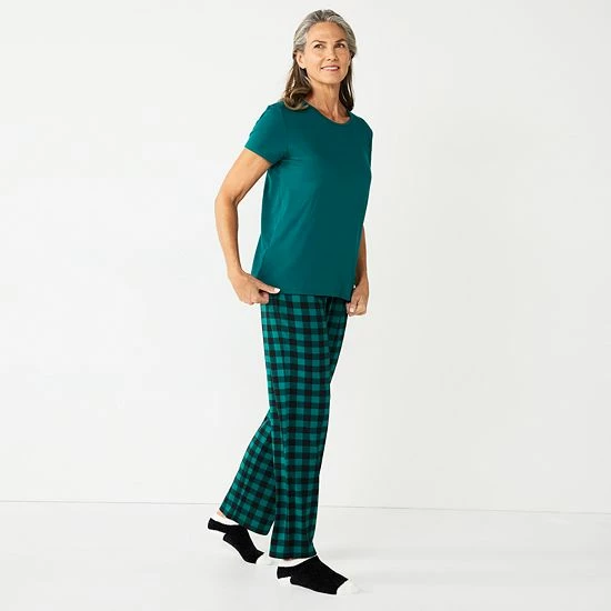 Women's Croft & Barrow® Short Sleeve Pajama Top & Pajama Pants Sleep Set Light Blue Plaid - Image 7