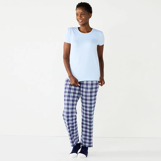 Women's Croft & Barrow® Short Sleeve Pajama Top & Pajama Pants Sleep Set Light Blue Plaid - Image 8