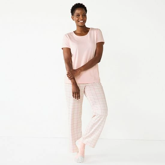 Women's Croft & Barrow® Short Sleeve Pajama Top & Pajama Pants Sleep Set Light Blue Plaid - Image 9