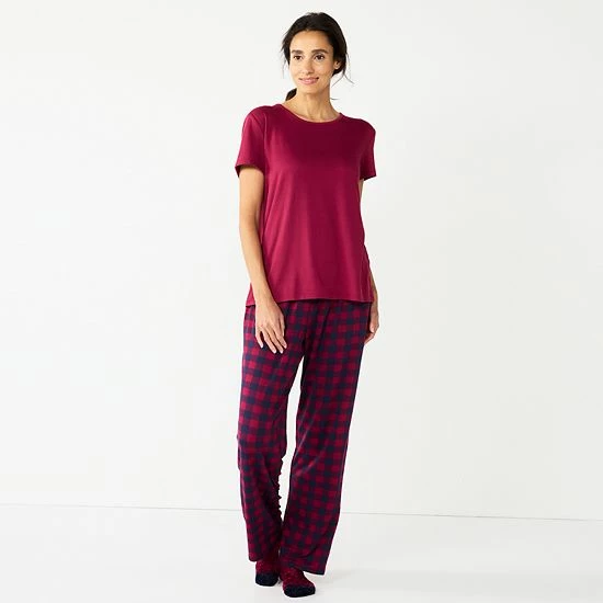 Women's Croft & Barrow® Short Sleeve Pajama Top & Pajama Pants Sleep Set Light Blue Plaid - Image 10